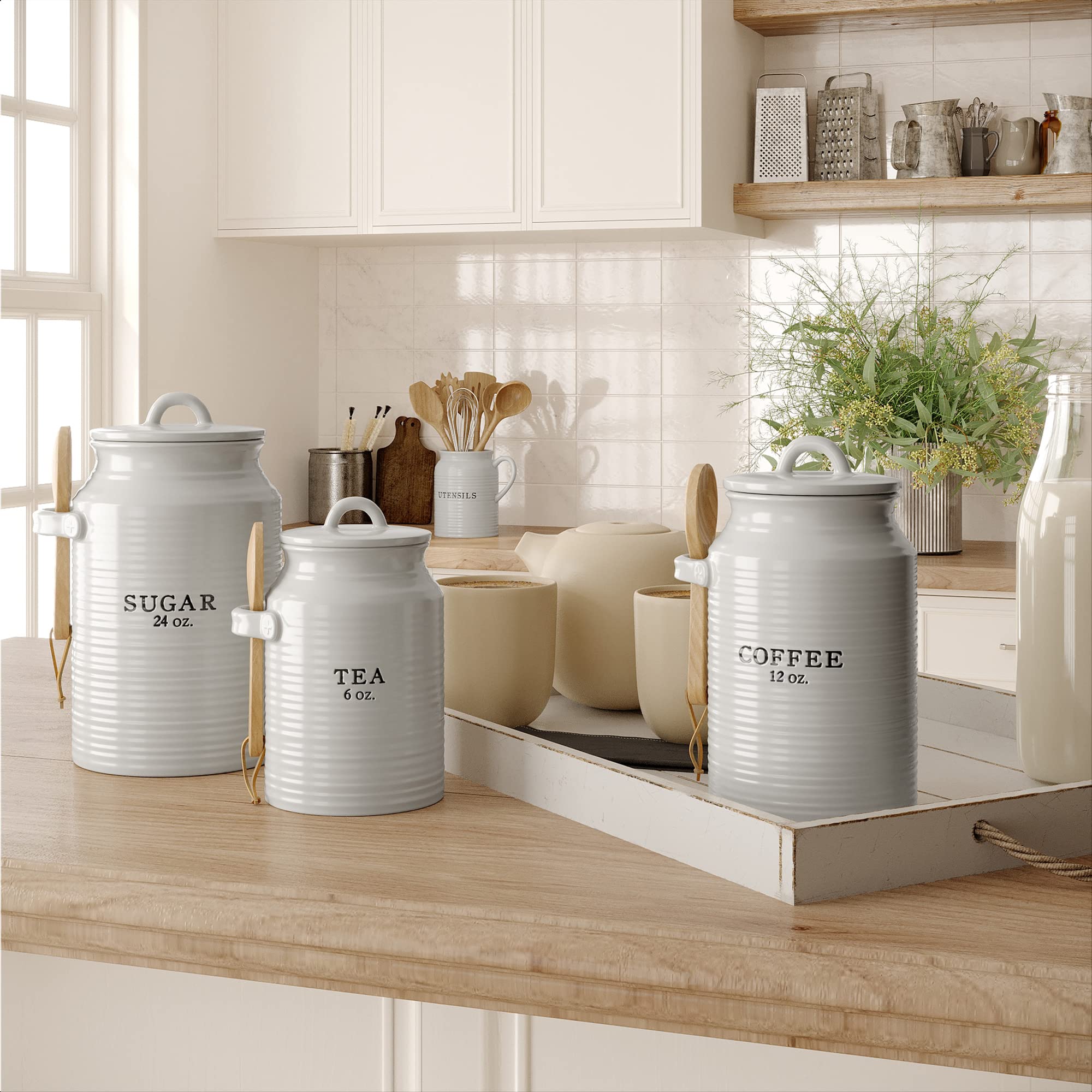Barnyard Designs jarras cerámicas para café, té y azúcar con estilo