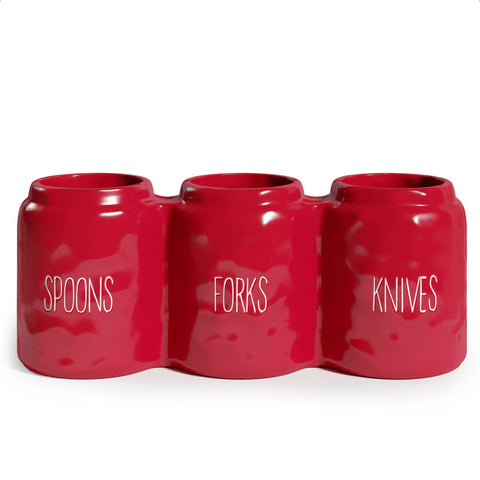 Barnyard Designs porta-cubiertos cerámico rojo, ideal para ordenar cubiertos en la encimera.