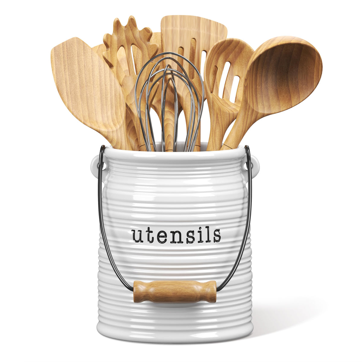Barnyard Designs porta utensilios ceramico para encimacocina, elegante y práctico.