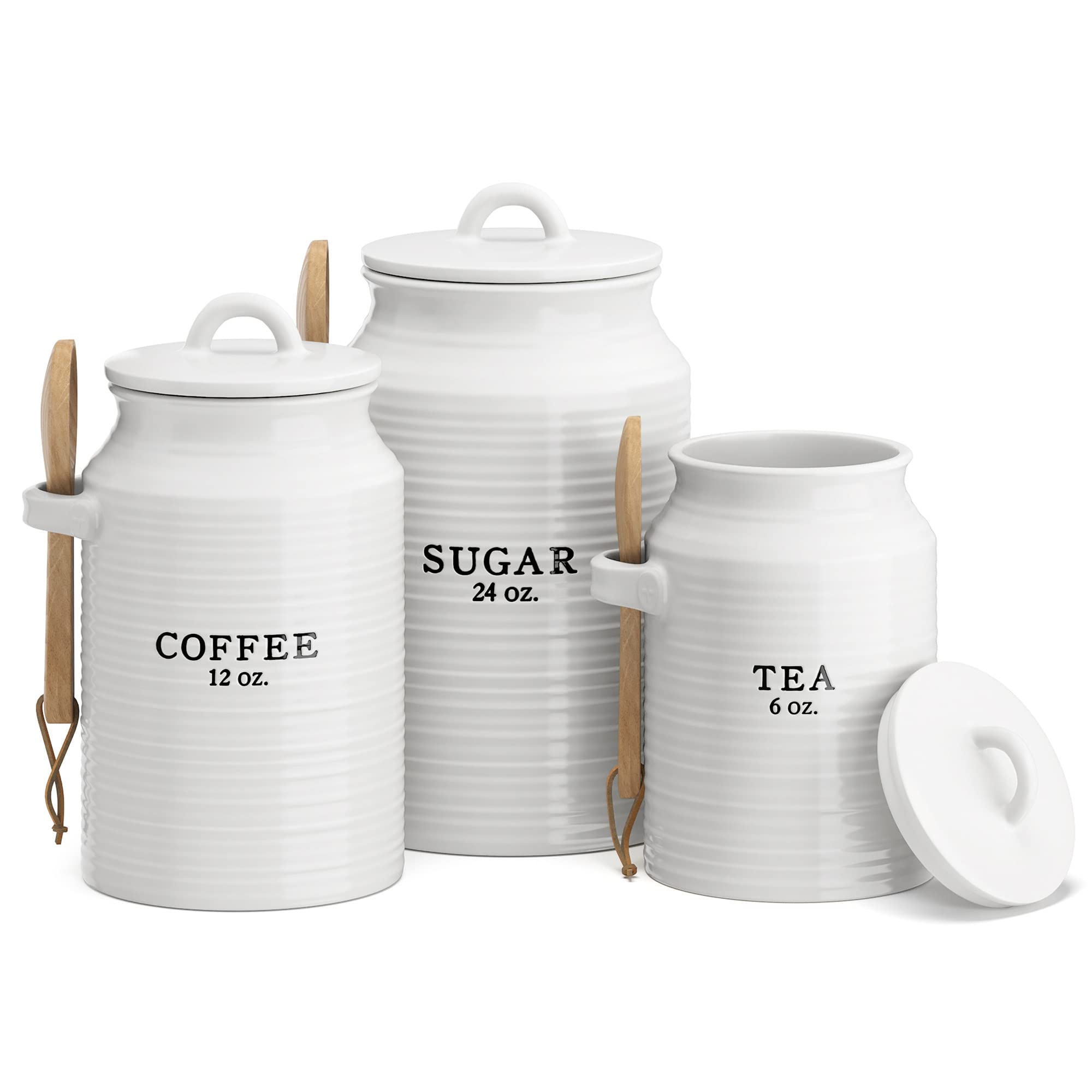 Barnyard Designs: set de canisters cerámicos blancos para café, té y azúcar en la encimera