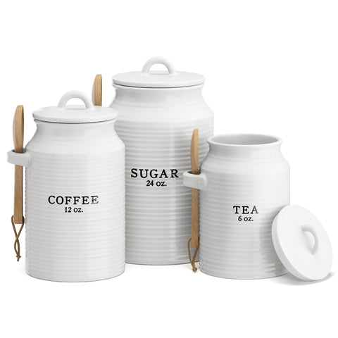 Barnyard Designs: set de canisters cerámicos blancos para café, té y azúcar en la encimera