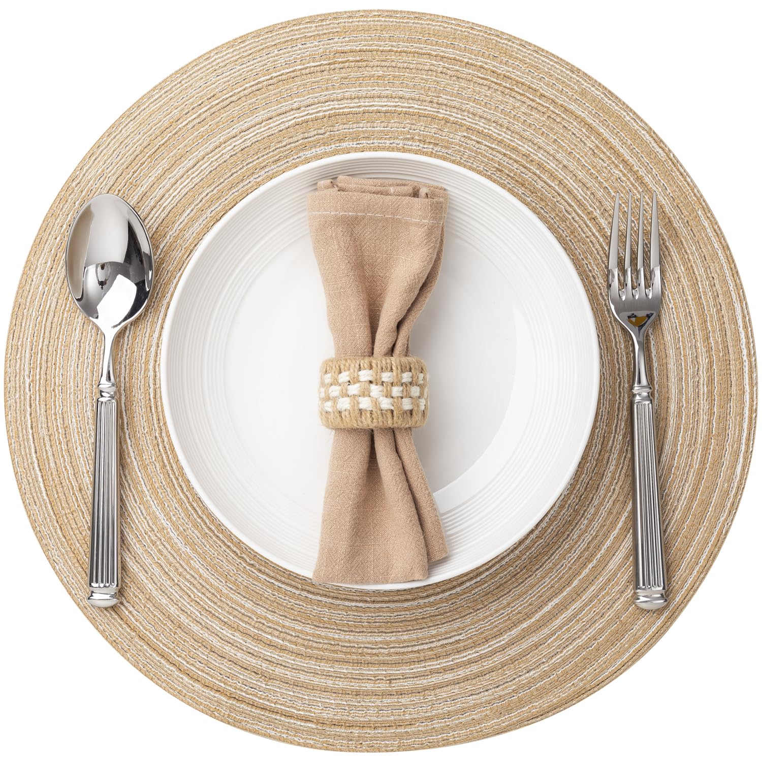 BARoyal manteles redondos beige con trenzado, para una mesa elegante