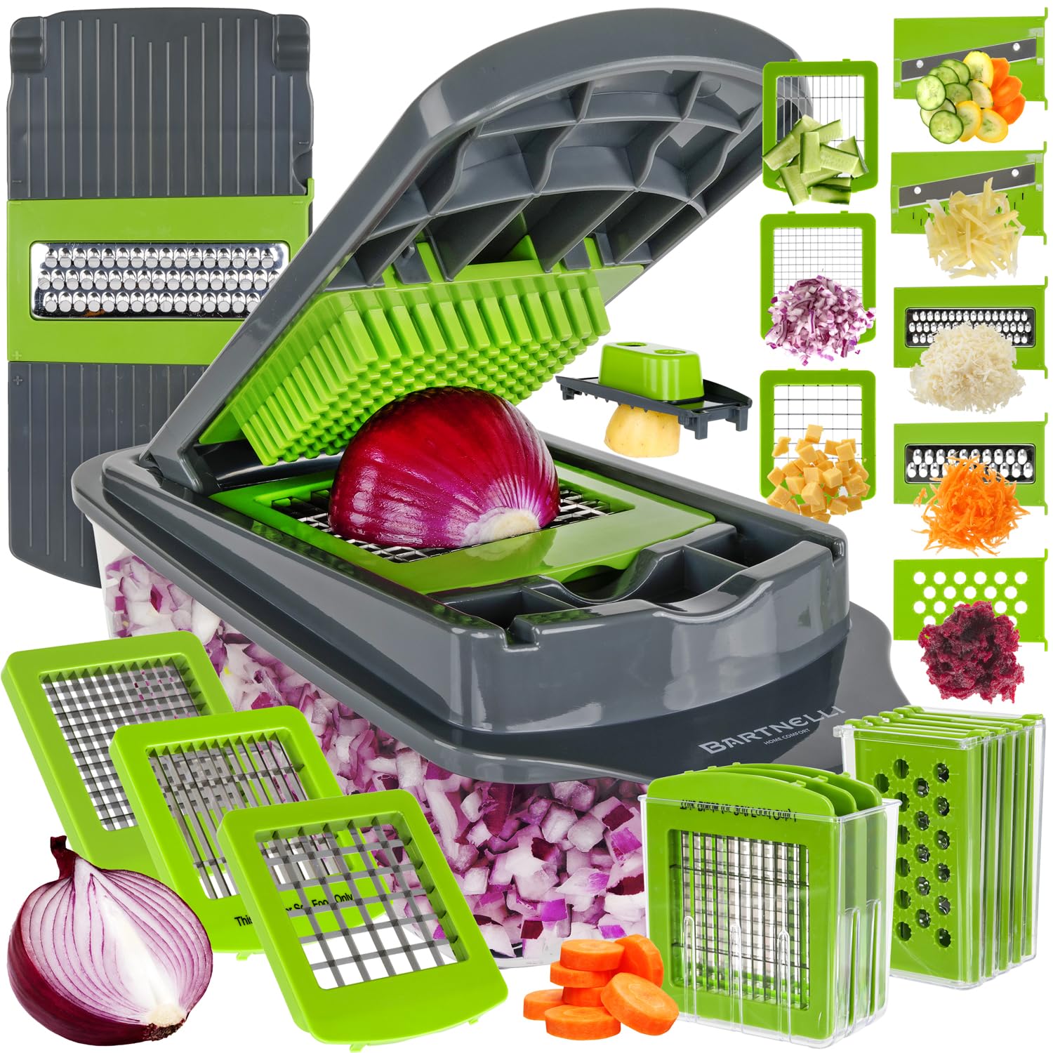 Bartnelli Cortador de vegetales Pro con conjunto de cuchillas para rebanar y picar rápido.