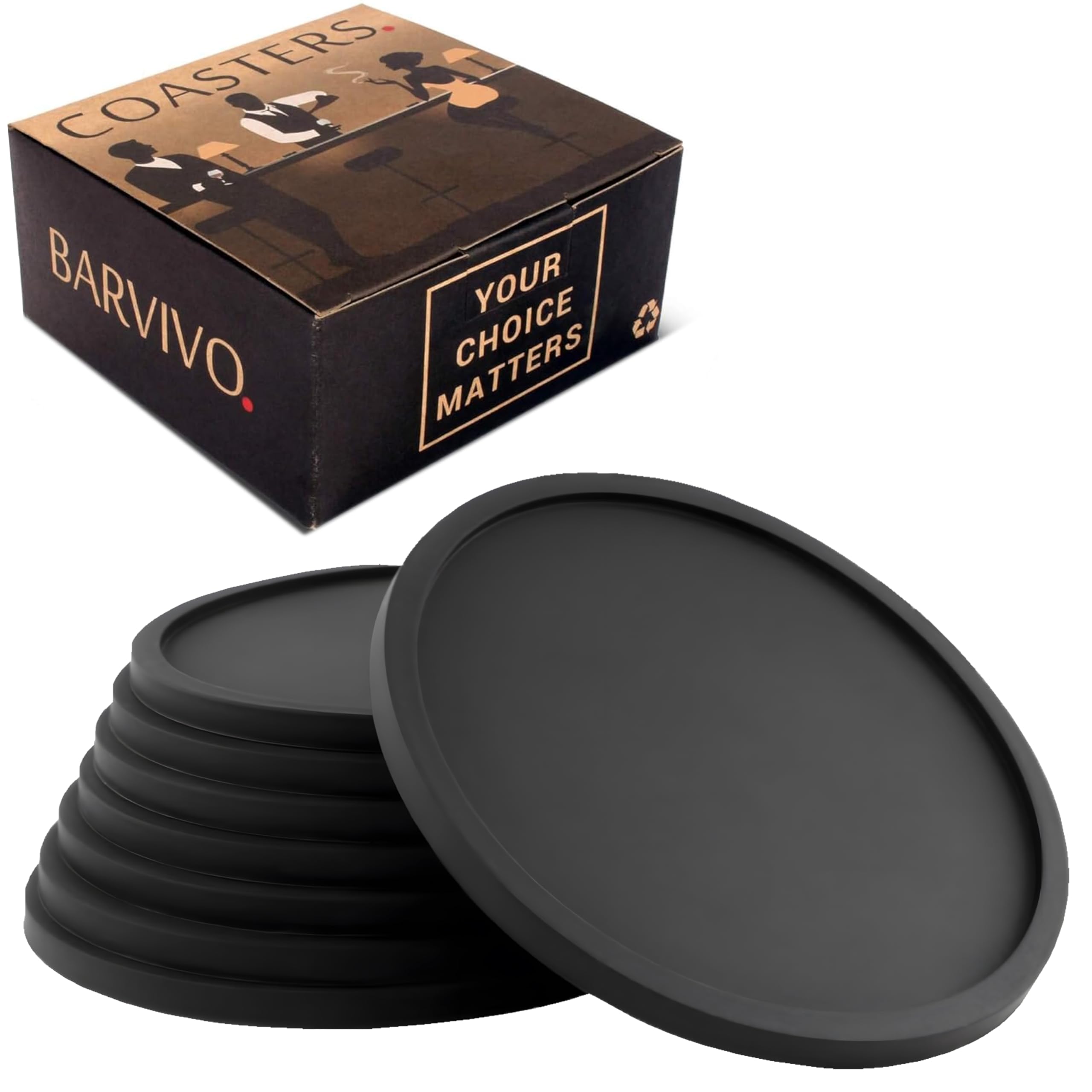 Barvivo portavasos de silicona negro en conjunto, protección duradera para mesas y superficies.