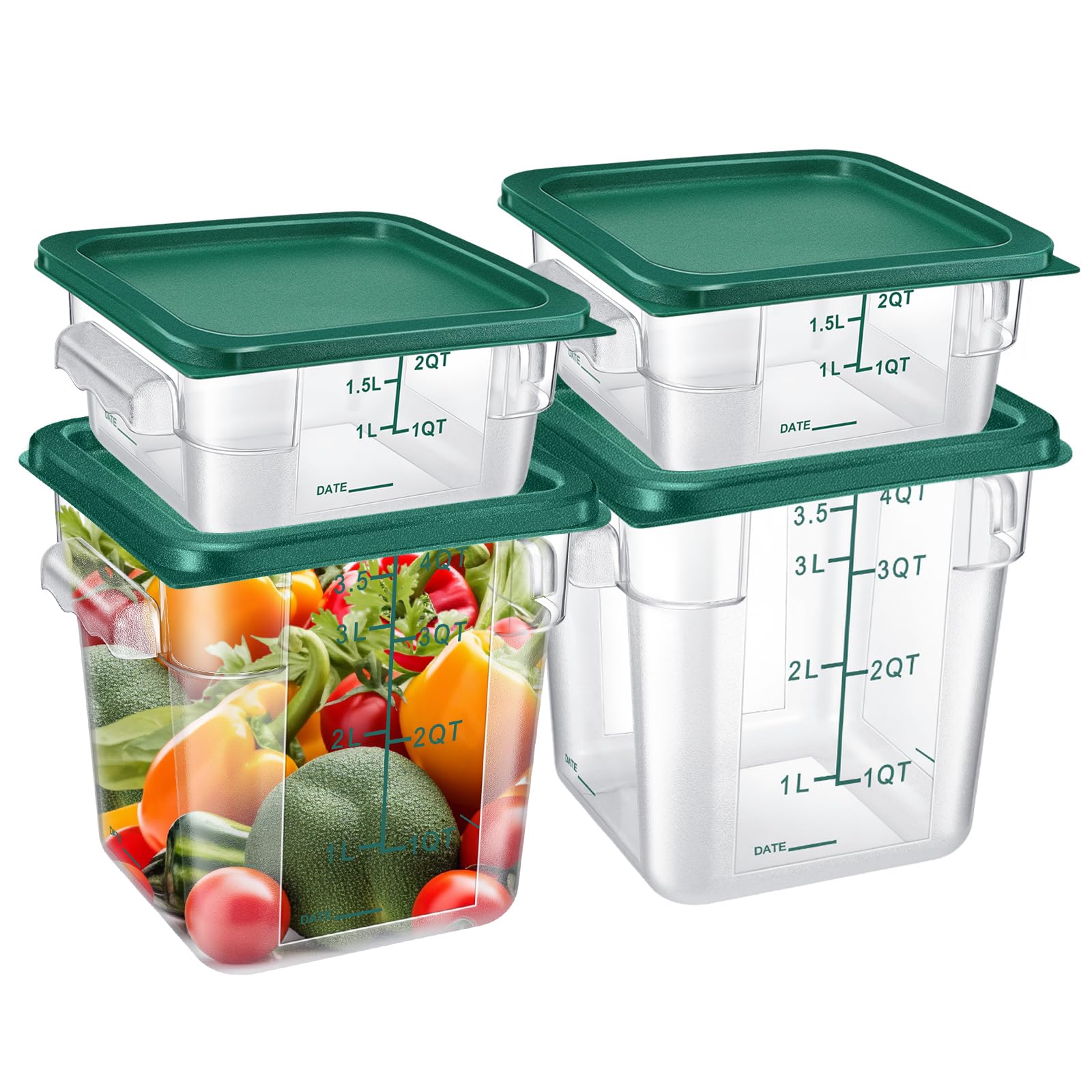 Cubo Barydat para masa de 2qt con tapa verde, almacenamiento seguro.