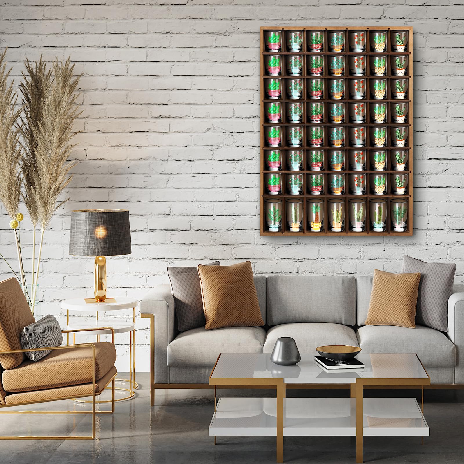 Estante mural de chupitos en madera rústica marrón para decoración y colección