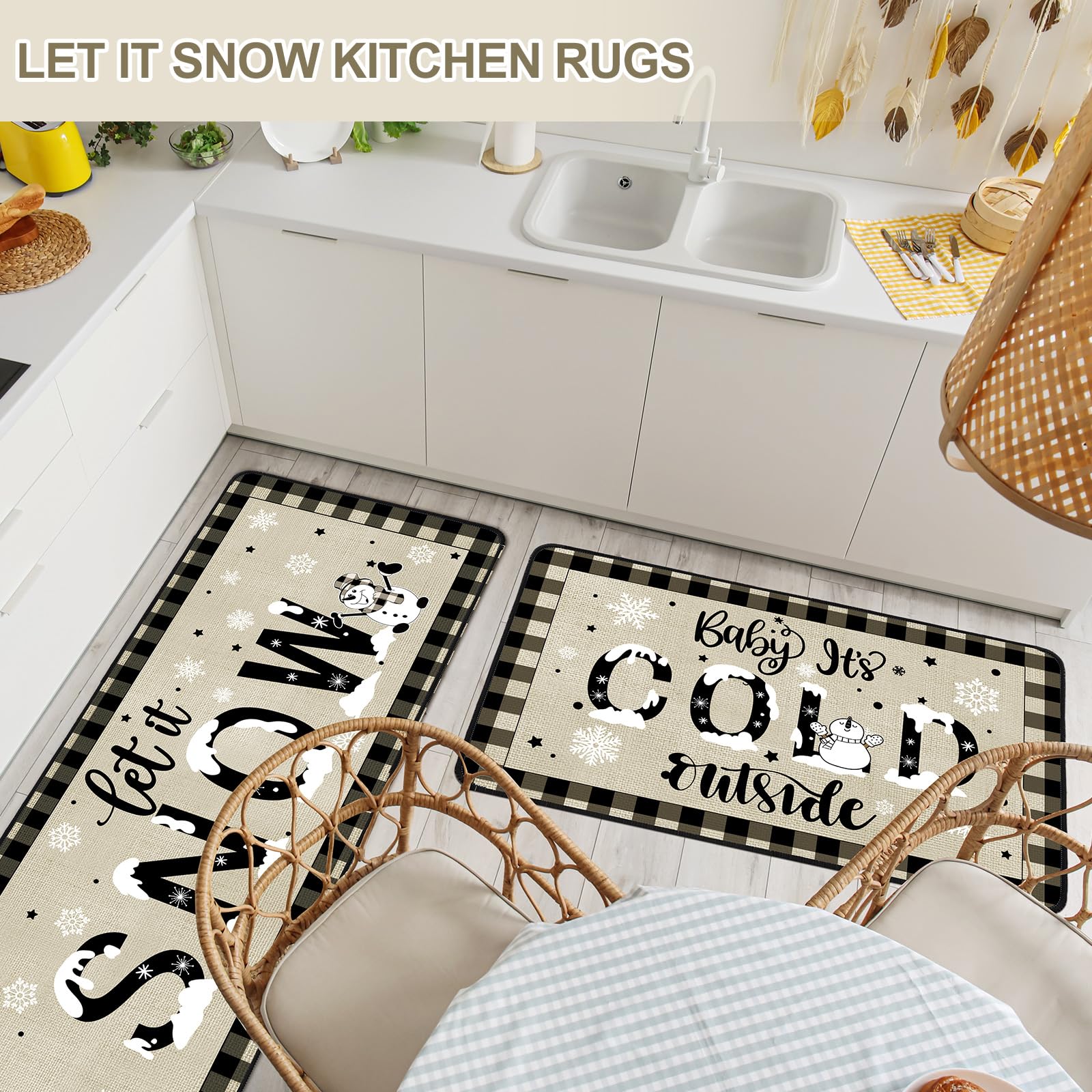 Let It Snow de Barydat, alfombra de cocina pequeña con muñeco de nieve, práctica.