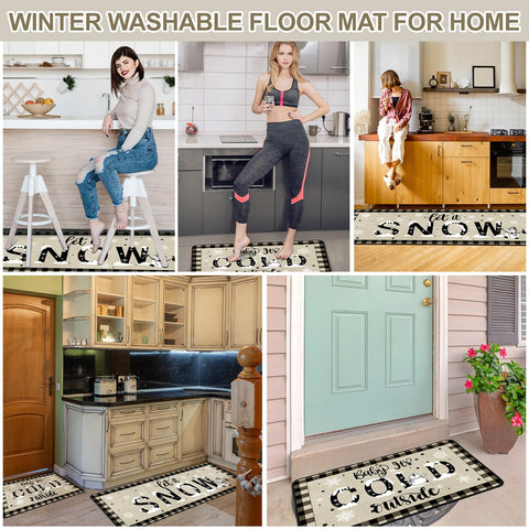 Let It Snow de Barydat, alfombra de baño con estilo rustico y plaid.