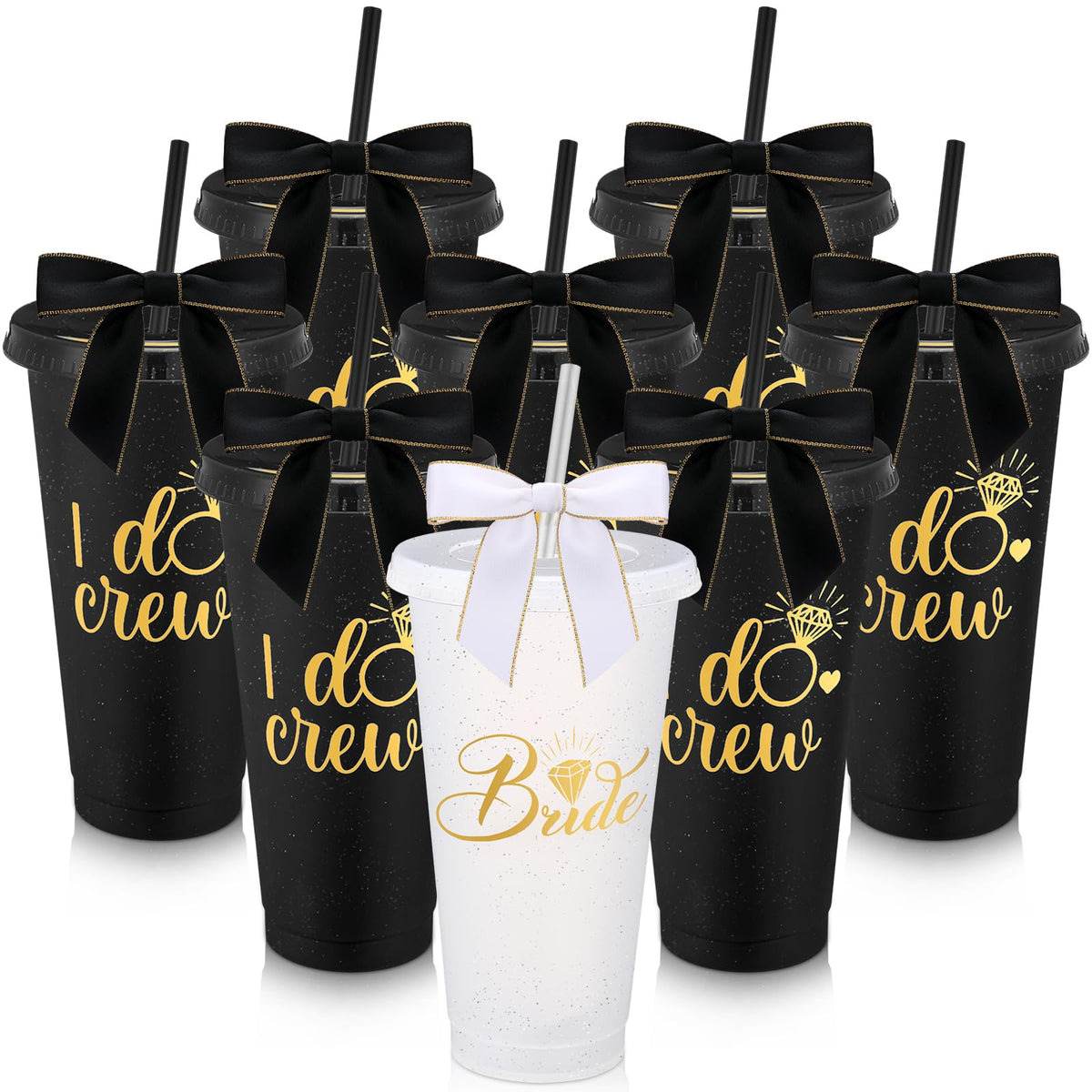 Vaso plástico de Barydat con tapa y pajita para damas de honor, duradero y reutilizable