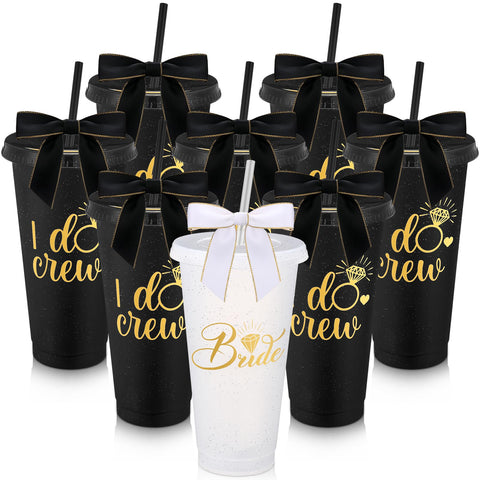 Vaso plástico de Barydat con tapa y pajita para damas de honor, duradero y reutilizable
