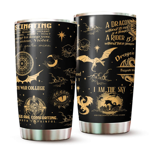 Basgiath ala-dragon 20oz, vaso duradero para mantener calor durante la lectura.