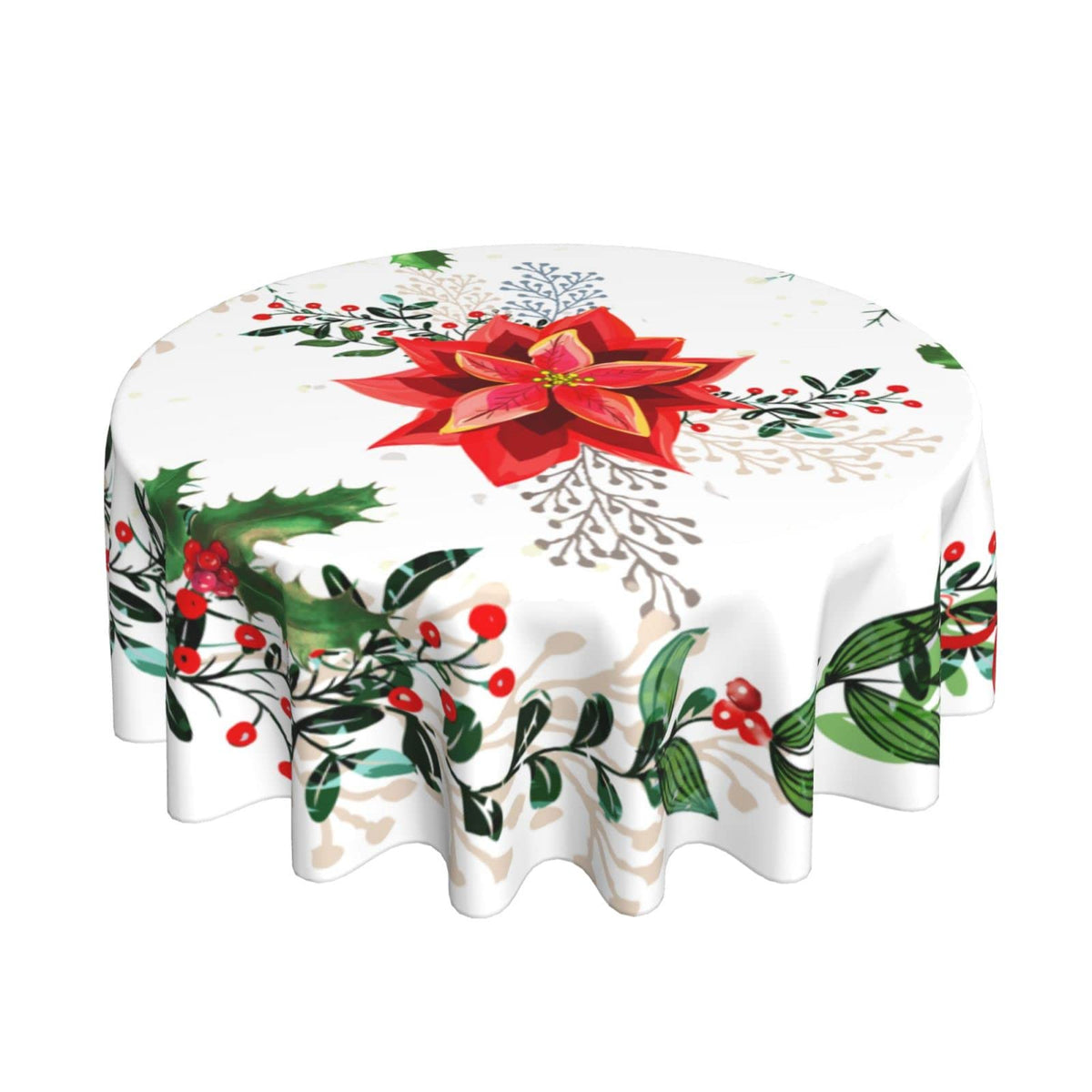 Mantel bassyil navidad acebo redondo de 60 pulgadas para fiestas