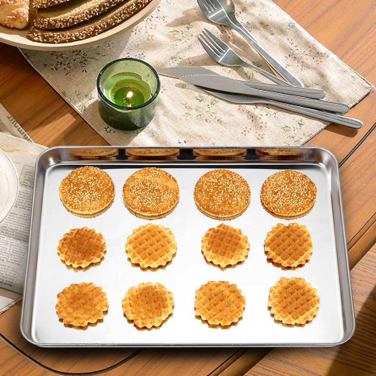 Bastwe juego de dos bandejas para hornear en horno regular o tostador.