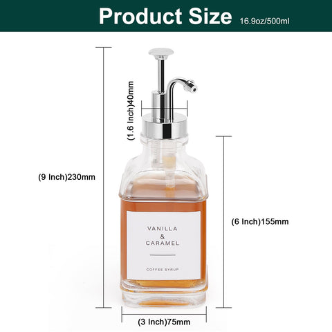 BathAce Botellas de vidrio claro de 500 ml, elegantes y duraderas para jarabe.