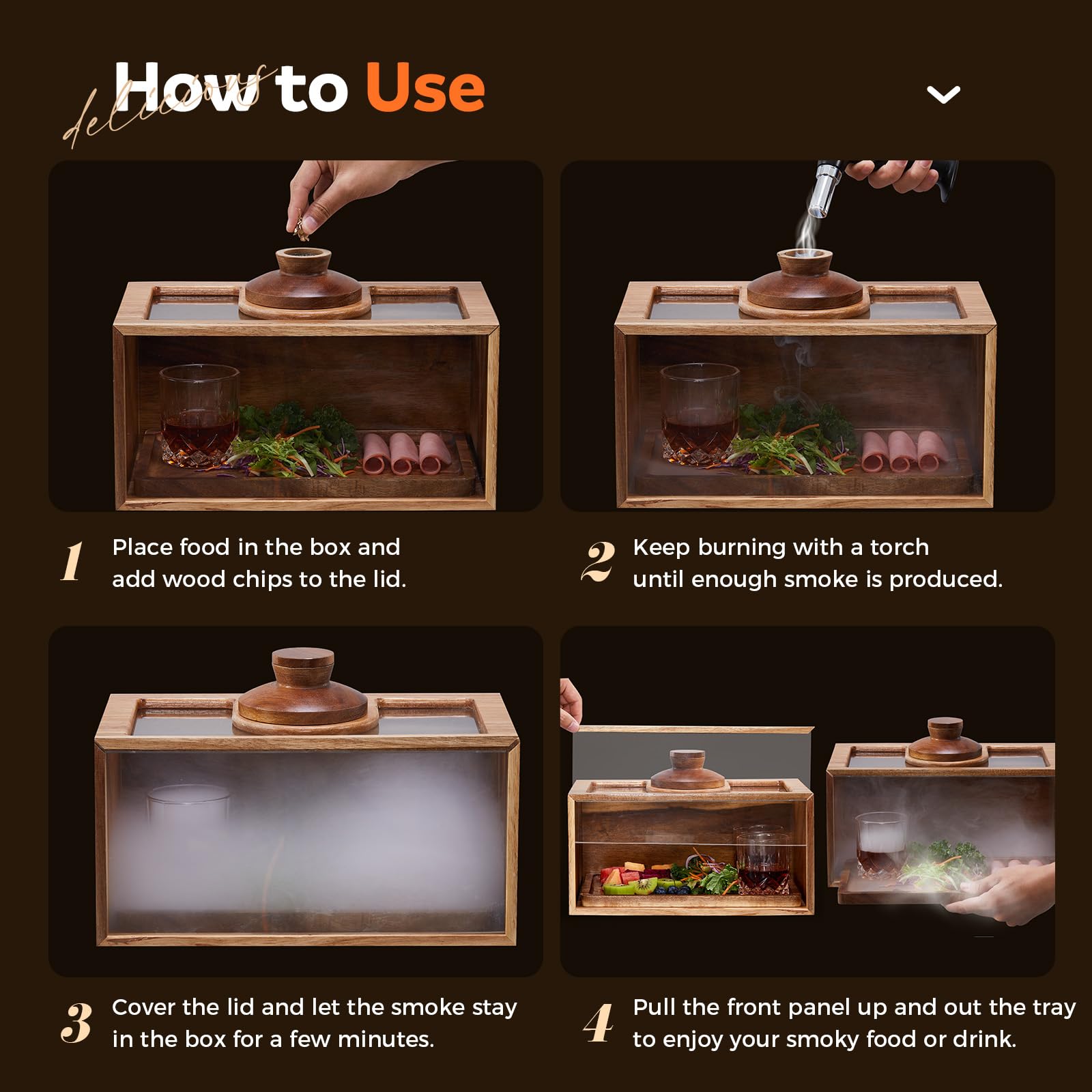 Batoslee trozos de madera para humo, saboriza bebidas y comidas.