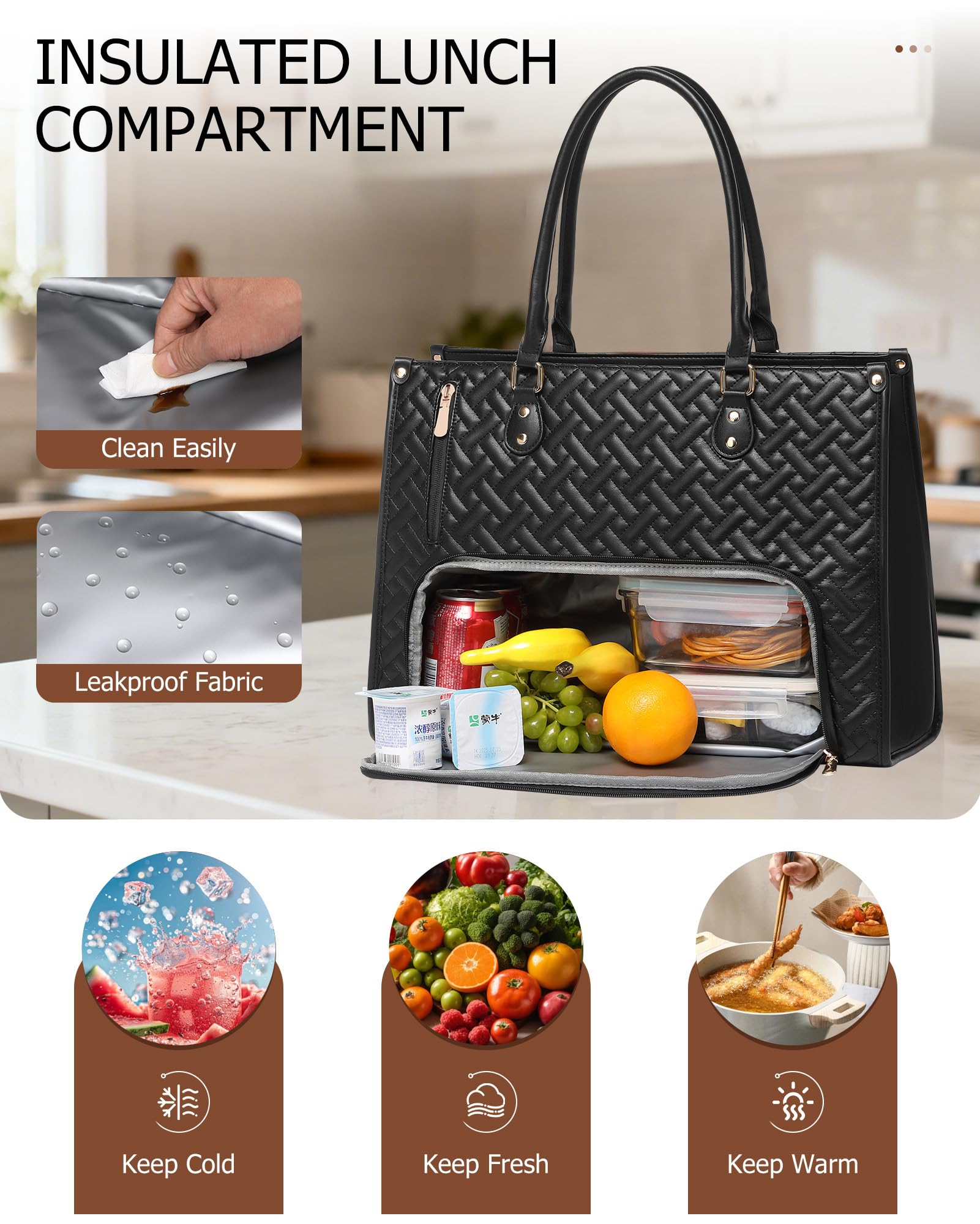 BAVERGE bolsa-para-portatil-15-6-pulgadas-con-almuerzo ofrece espacio para ordenador y comida