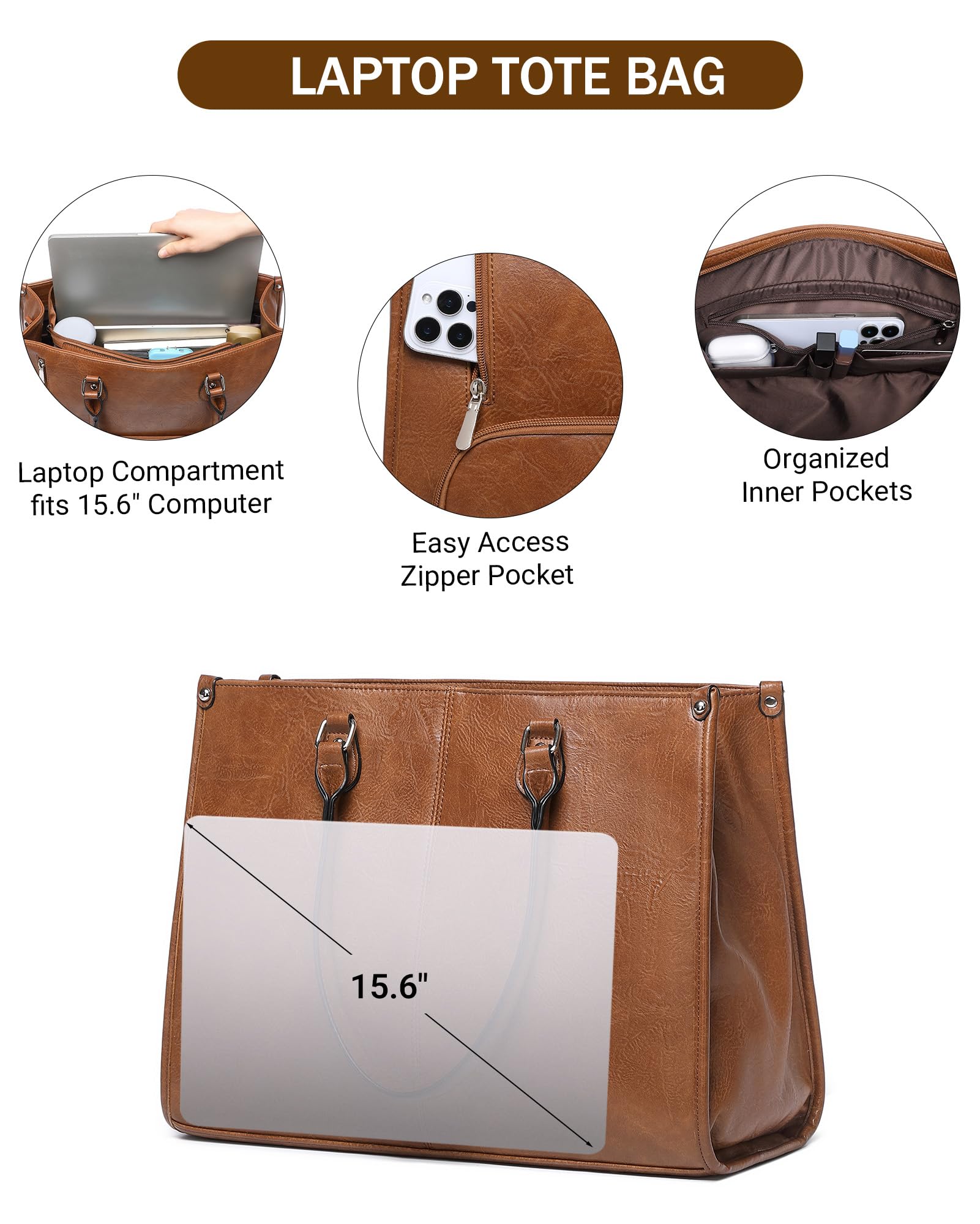 BAVERGE Tote: compartimento para portátil de 15,6 pulgadas.
