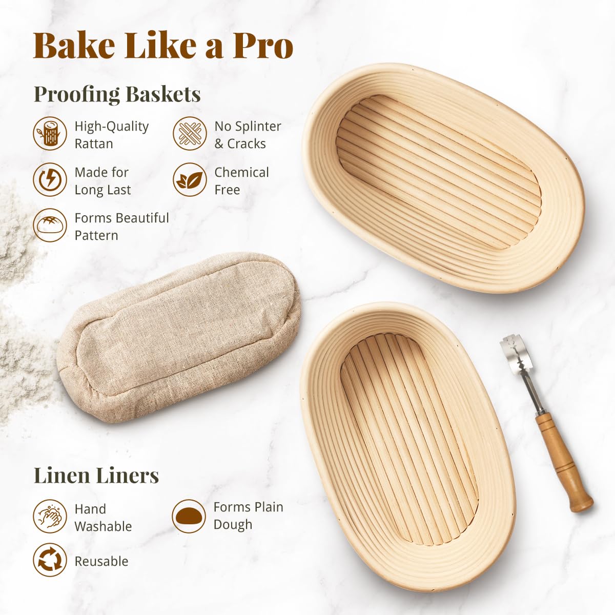 Bavify kit con forros de lino para cestas, fácil desmoldeo.