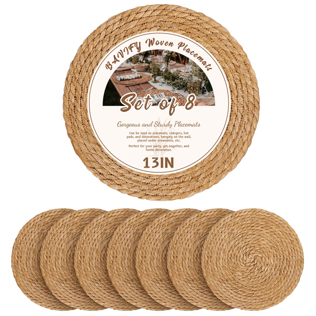 BAVIFY manteles redondos de 13 pulgadas, tejido boho, protegen la mesa con estilo.