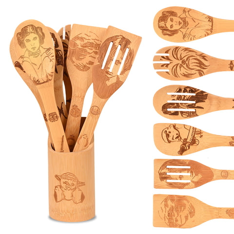 BAWANIL juego de cucharas de madera con grabados para estilo de cocina.