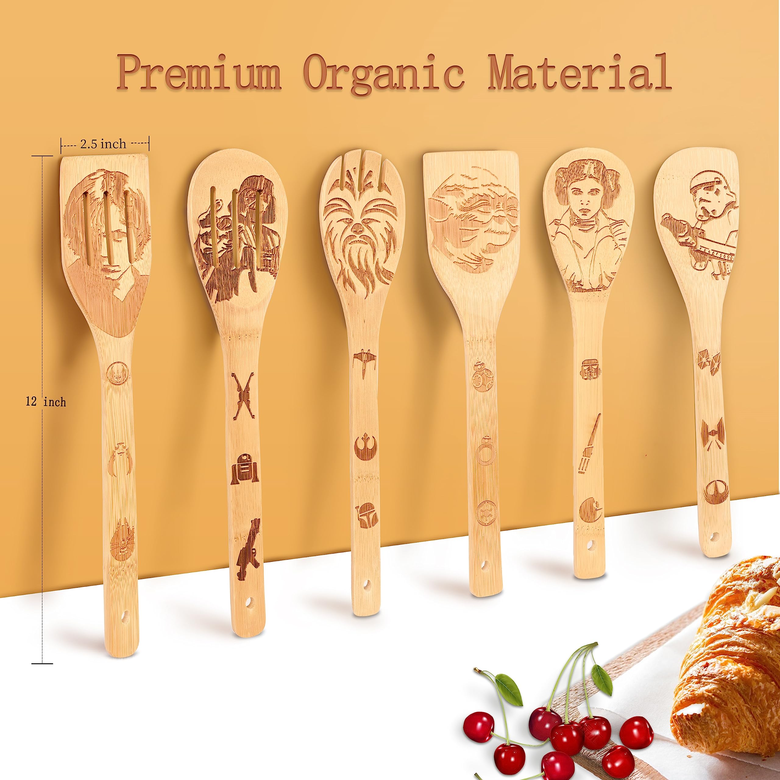 BAWANIL utensilios de bambú con patrones, ideales para cocinar con estilo.
