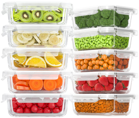 Bayco diez recipientes de vidrio para comidas, ideal para organizar porciones diarias.