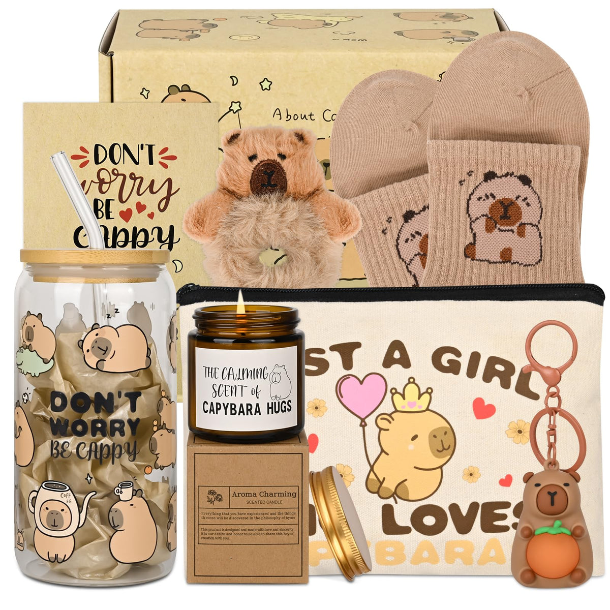 Vaso de vidrio Bayelove Capybara 16 onzas para bebidas refrescantes.