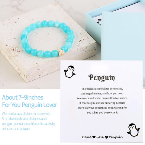 Bayelove pulsera de piedras naturales 8mm con pinguino, toque elegante