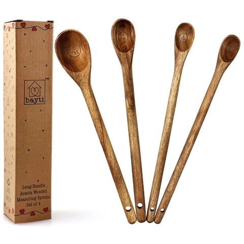Bayti cucharas medidoras en acacia con mango largo para mediciones precisas
