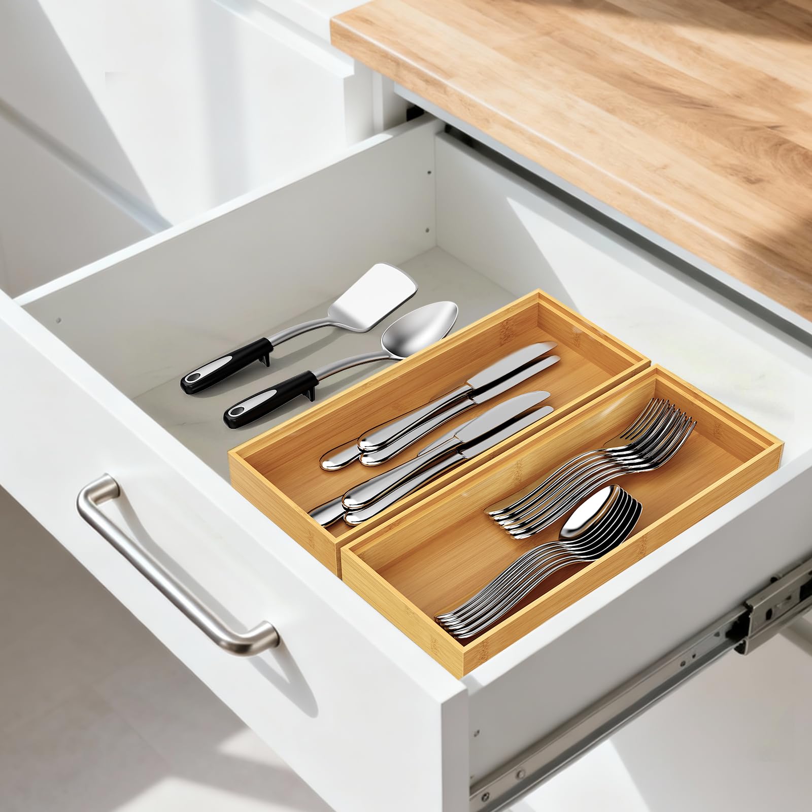 Bayting organizador apilable de dos piezas, ideal para cajones profundos y ahorro de espacio.