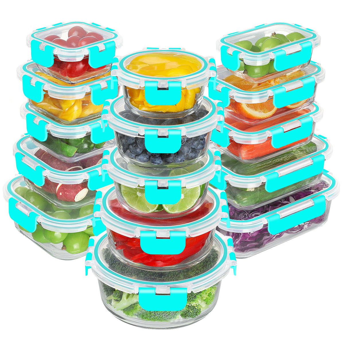 BAYZZ juego de 30 envases de vidrio con tapas herméticas para conservar alimentos.