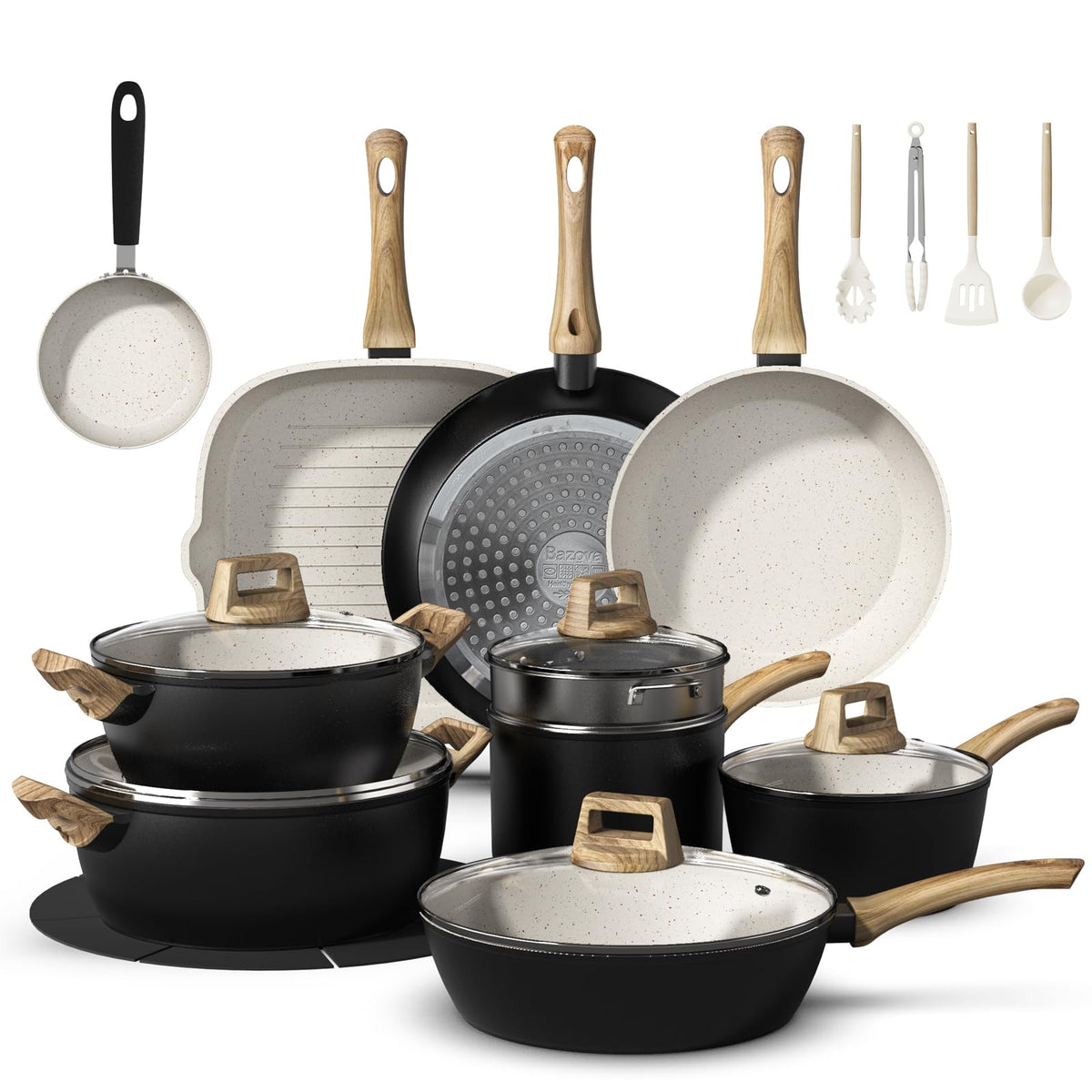 Bazova set cerámico de 25 piezas para cocinar con seguridad y gran capacidad.