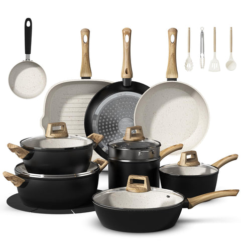 Bazova set cerámico de 25 piezas para cocinar con seguridad y gran capacidad.