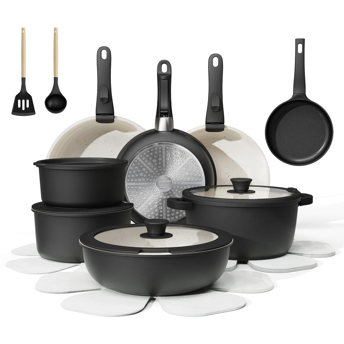 Bazova set de ollas y sartenes con mango removible para mayor versatilidad en la cocina
