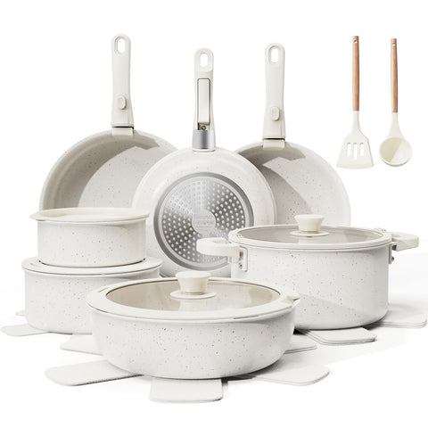 Bazova set de ollas y sartenes ceramicas con mangos desmontables para mayor versatilidad.