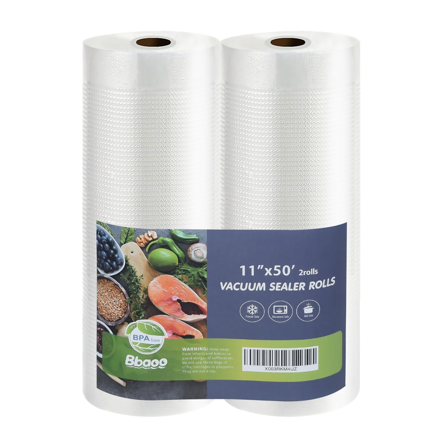 Bbaoo bolsas para sellado al vacío 11x50, paquete de dos, ideal para almacenamiento