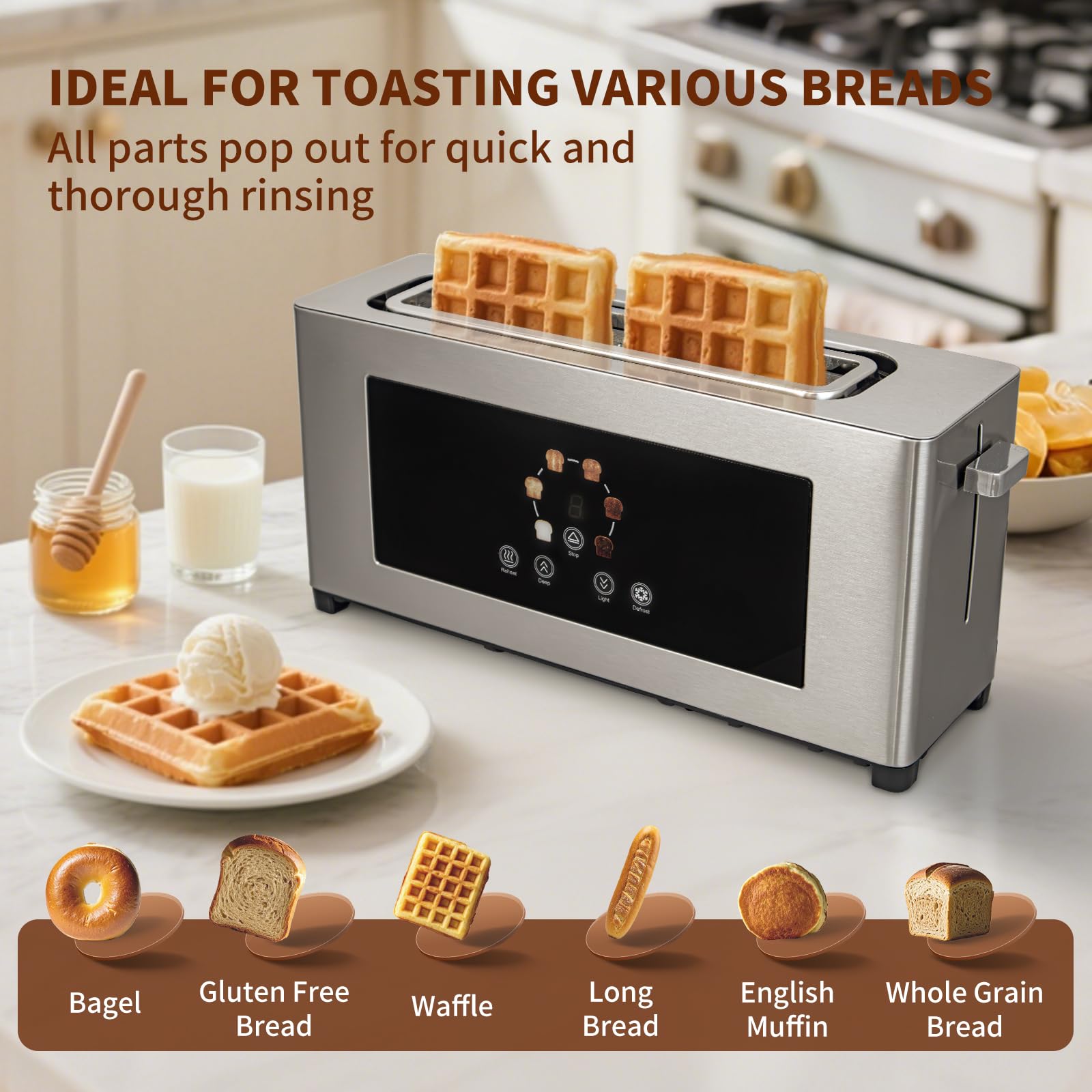 BBday Tostadora de acero inoxidable con diseño compacto para cocinas pequeñas.