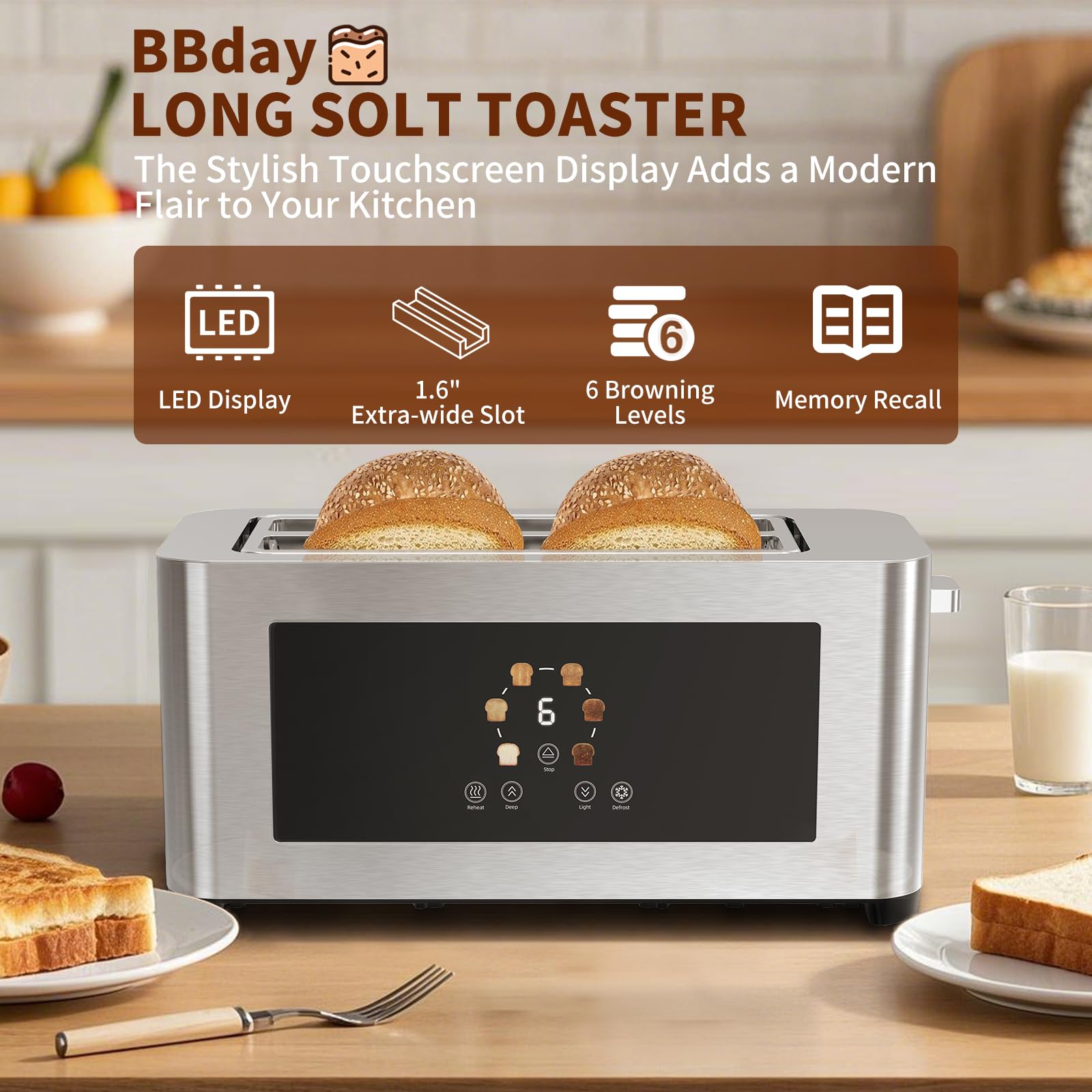 BBday muestra seis niveles de tostado en la pantalla para un acabado perfecto.