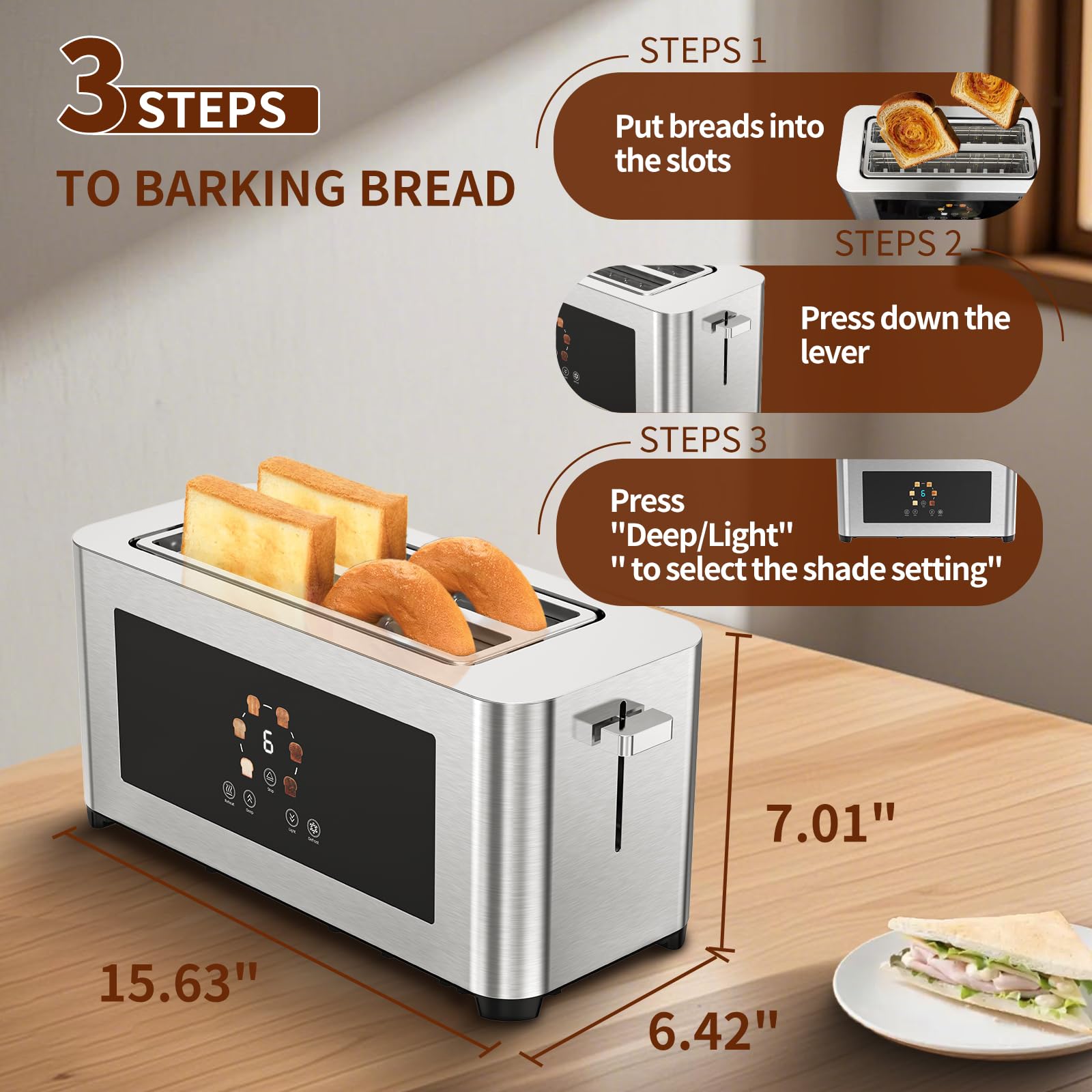 Potencia de 1300W que acelera el tostado con borde crujiente.