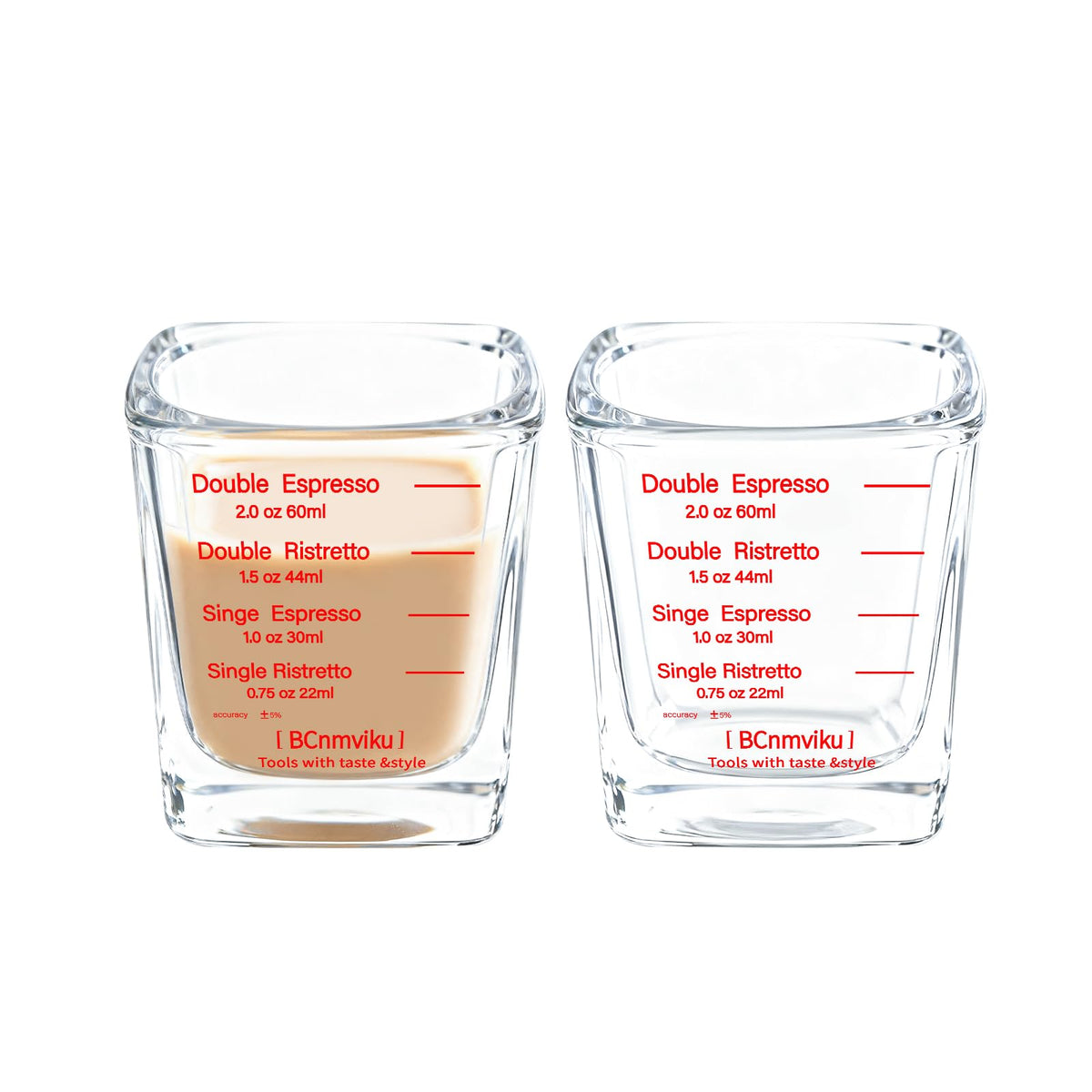 Vaso espresso cuadrado BCnmviku 2oz para medir con precisión