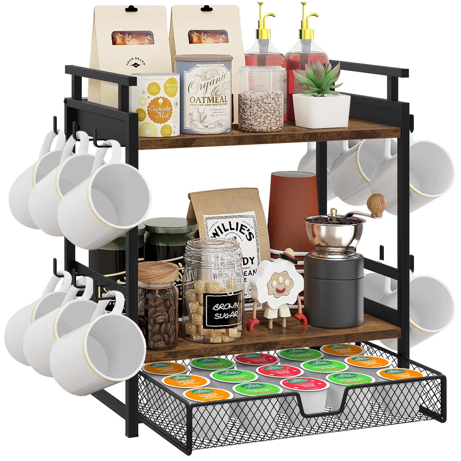 BCOZLUX organizador-barra-cafe-tres-estantes para ordenar tazas y accesorios.