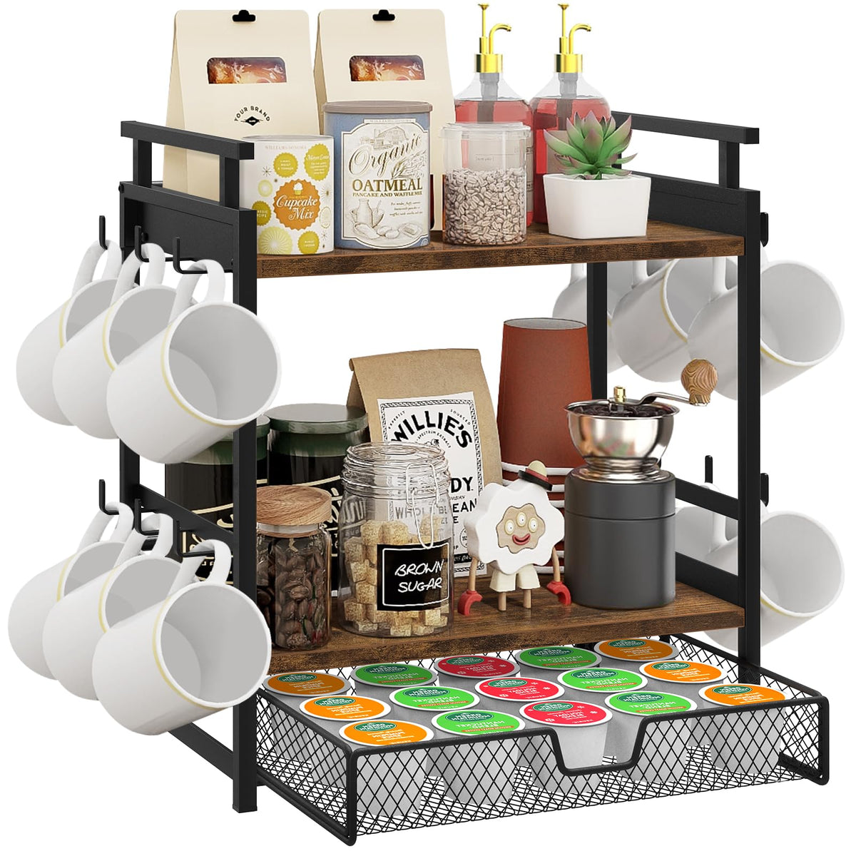 BCOZLUX organizador-barra-cafe-tres-estantes para ordenar tazas y accesorios.