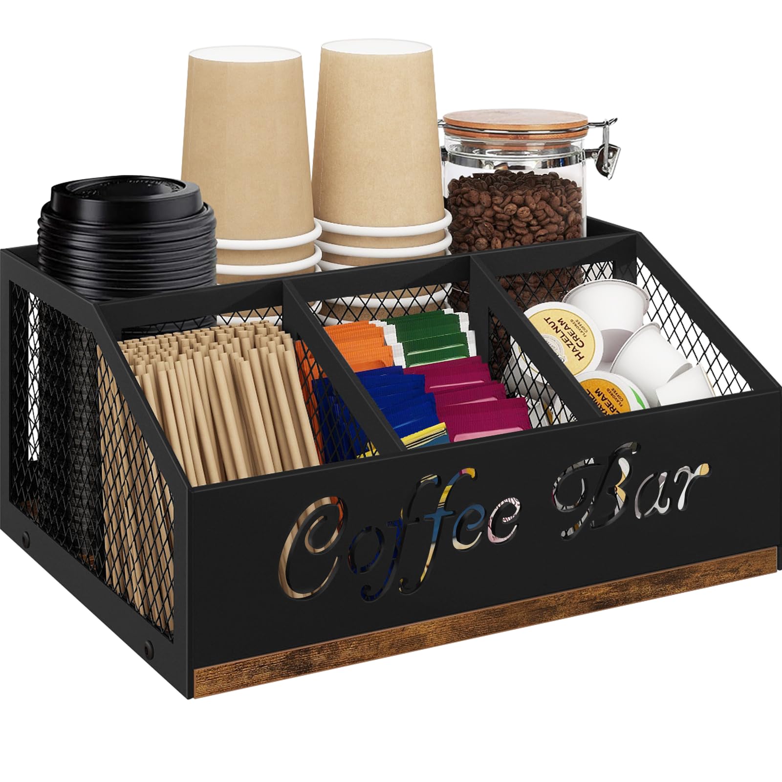 BCOZLUX Organizador estación café rústico marrón para ordenar tazas y cápsulas.