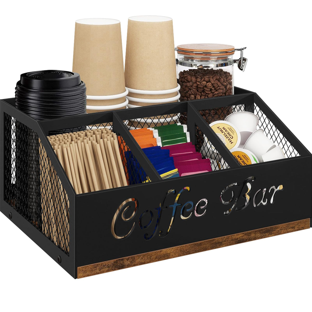 BCOZLUX Organizador estación café rústico marrón para ordenar tazas y cápsulas.