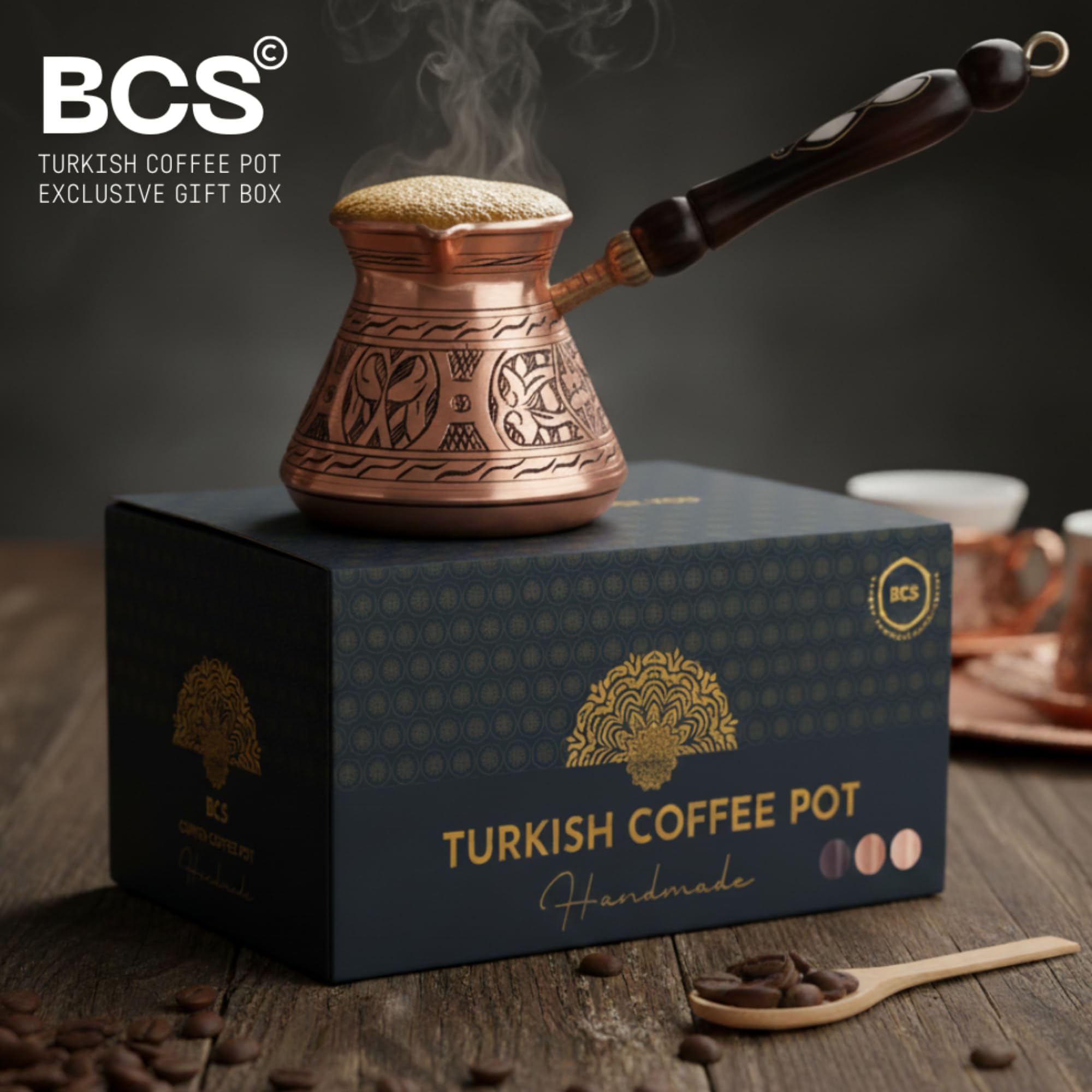 BCS cezve cobre 12oz medidas: altura y diámetro para cocción precisa.