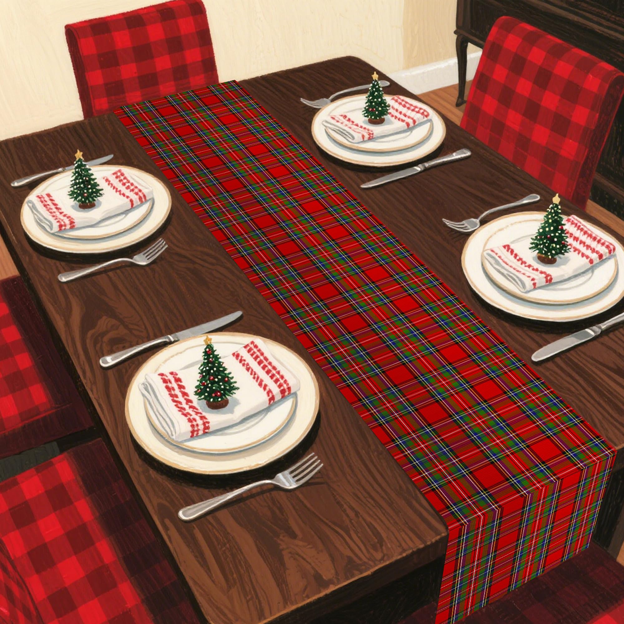 bcsewcg camino de mesa tartán navideño, protege la mesa y añade color a la decoración.