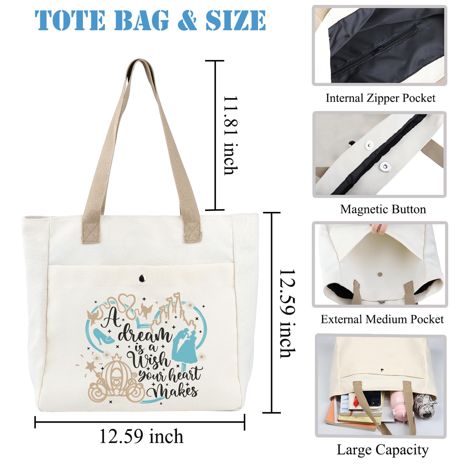 BDPWSS bolso de lona Cenicienta dorso: diseño duradero para compras y salidas.