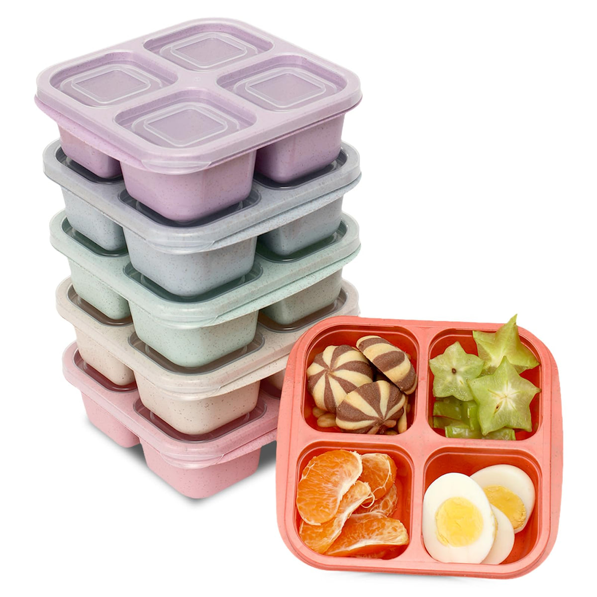 BE OVER QUALITY contenedores snack 4 compartimentos para porciones.