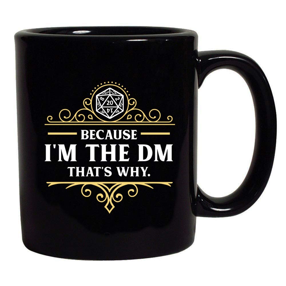 Beach Open, taza de cerámica negra con parodia del Maestro de Mazmorras para sesiones de juego.