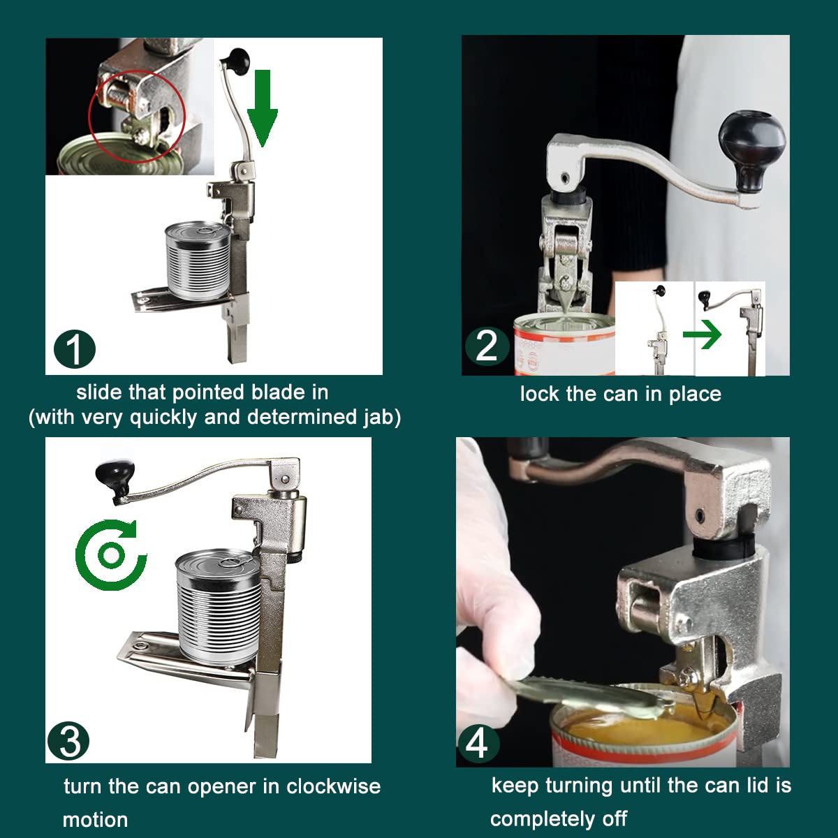 BeadChica abrelatas industrial montado en mesa para uso estable en cocinas.